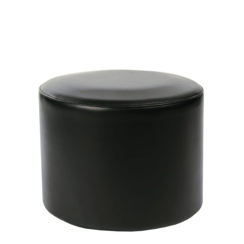 Leatherette Round Ottoman Black