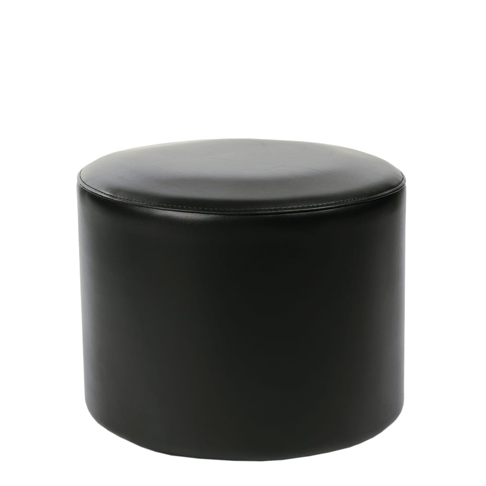 Leatherette Round Ottoman Black