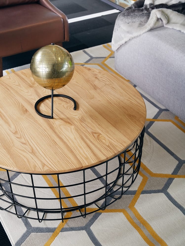 Paros Coffee Table with Natural Oak Top Black