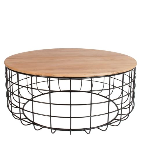 Paros Coffee Table with Natural Oak Top Black