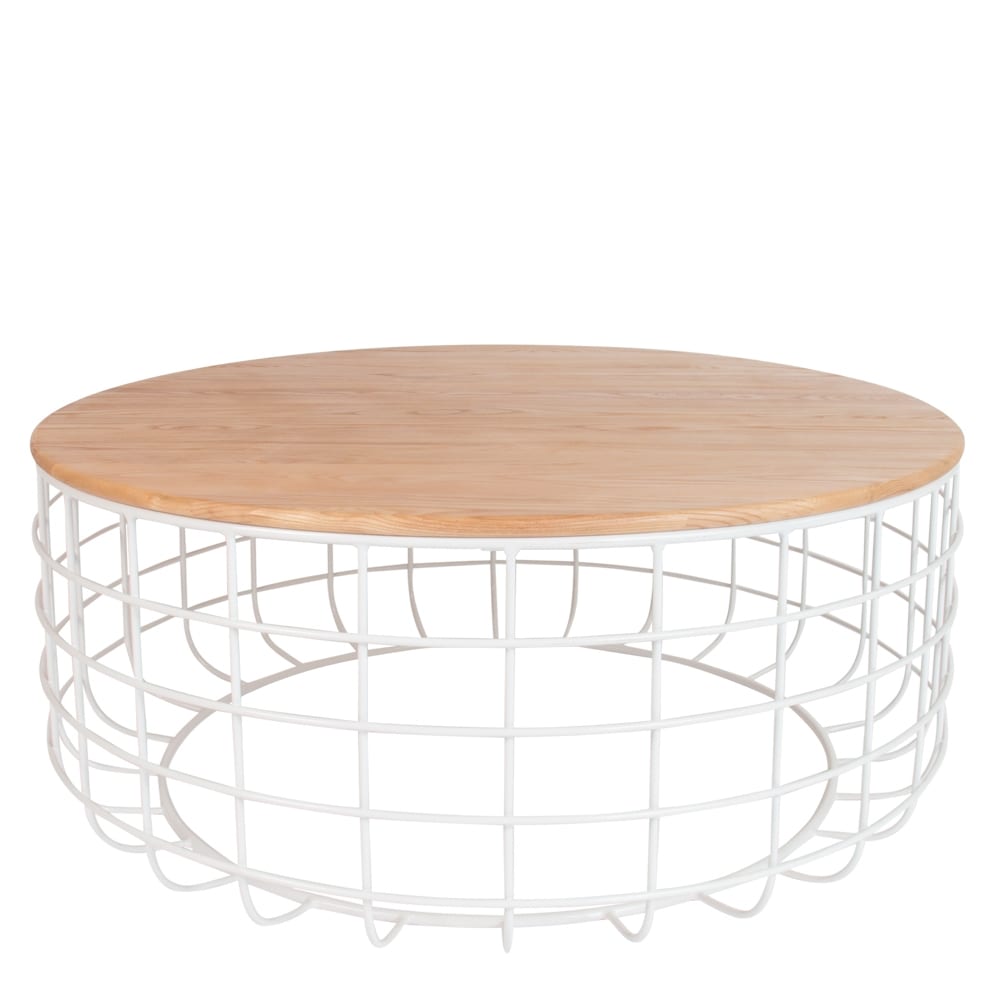 Paros Coffee Table with Natural Oak Top White