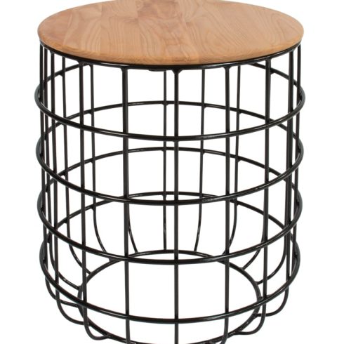Side Paros Wire Table with Natural Oak Top Black