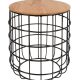 Side Paros Wire Table with Natural Oak Top Black
