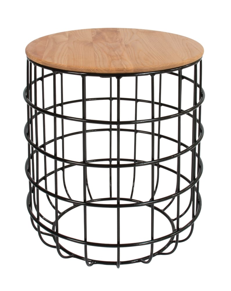Side Paros Wire Table with Natural Oak Top Black