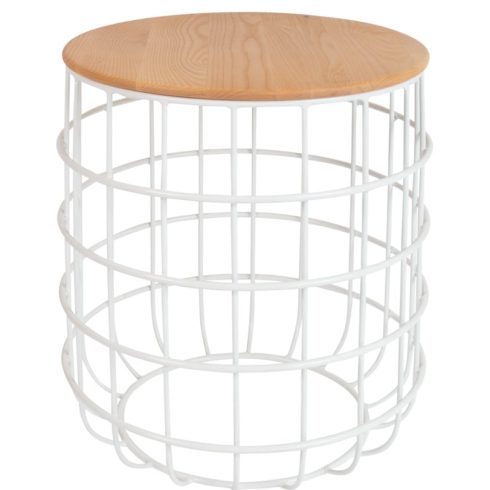 Side Paros Wire Table with Natural Oak Top White