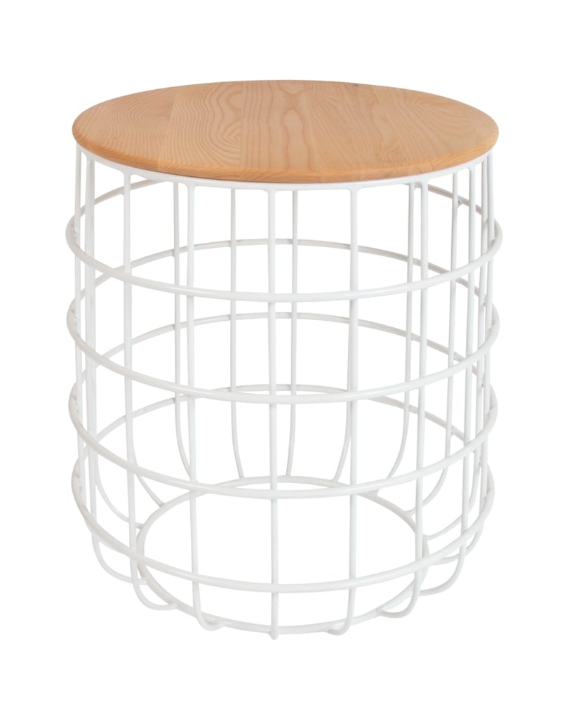 Side Paros Wire Table with Natural Oak Top White