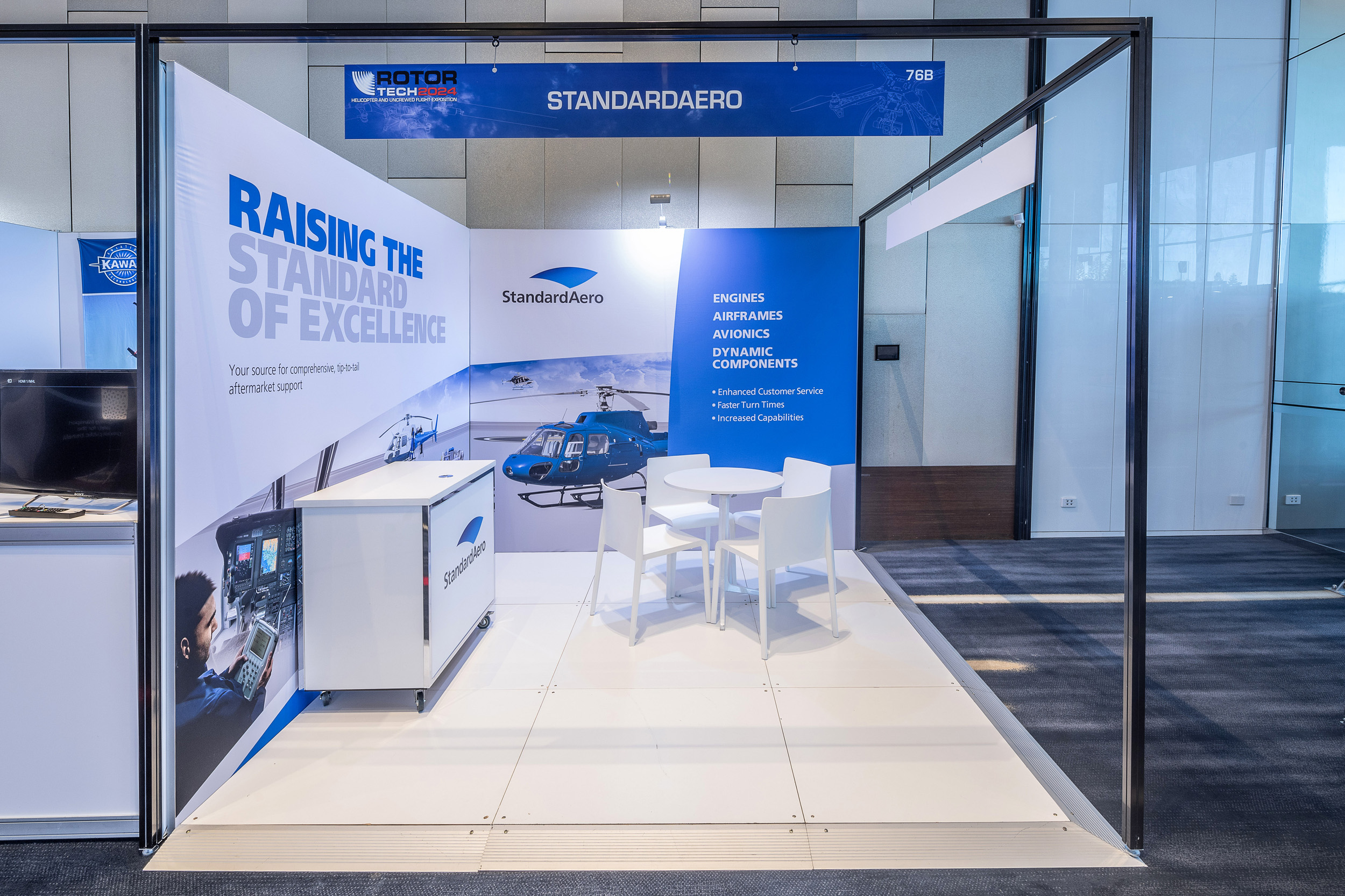 RotorTech Helicopter and Uncrewed Flight Exposition Gold Coast. Moreton Hire Exhibition stand. Custom signage. Australia no: 1 Hire Company